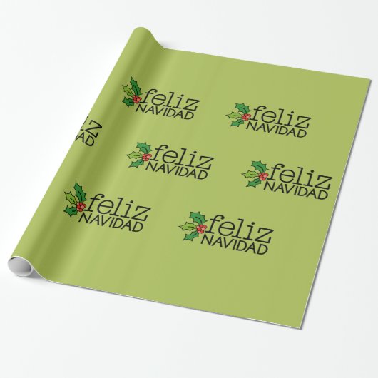 Feliz Navidad mit Weihnachtsstechpalme Geschenkpapier (Ungerollt)