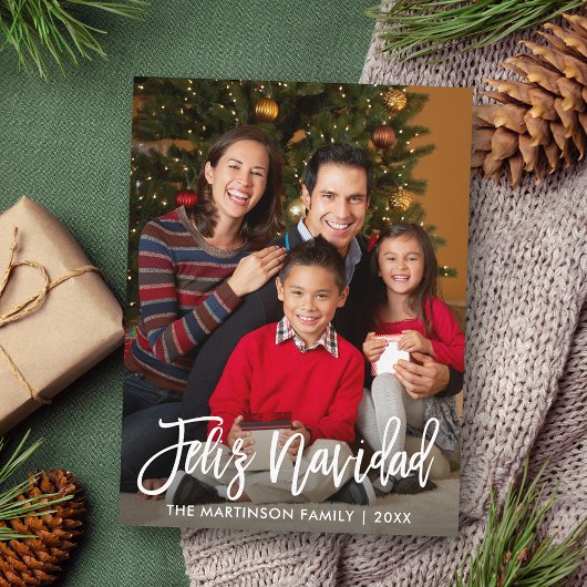Feliz Navidad Modern Brush Script Family Foto Postkarte