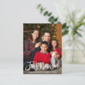 Feliz Navidad Modern Brush Script Family Foto Postkarte (Stehend Vorderseite)