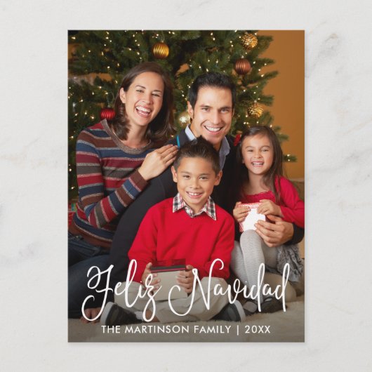 Feliz Navidad Modern Calligraphy Script Foto Postkarte (Vorderseite)