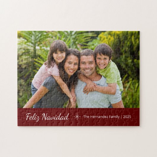 Feliz Navidad Modernes Foto Weihnachten Rot Puzzle (Horizontal)