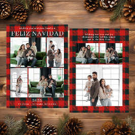 Feliz Navidad Multi Photo Red Buffalo Plaid Feiertagskarte