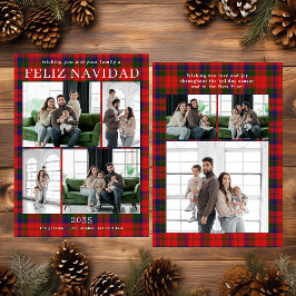 Feliz Navidad Multi Photo Red Plaid Holiday Card Feiertagskarte