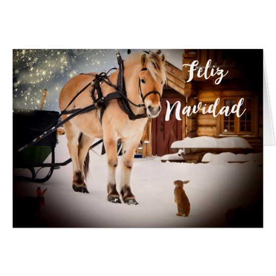 Feliz Navidad Nachtsbauernhof mit Pferd Karte
