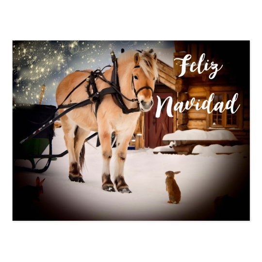 Feliz Navidad Nachtsbauernhof mit Pferd Postkarte