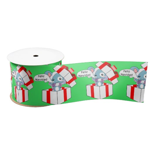 Feliz Navidad Niedlich Bunny in Red White Geschenk Satinband (Spule)
