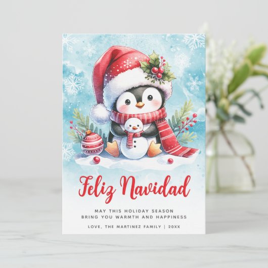Feliz Navidad Niedlich Penguin Spanien Weihnachten (Stehend Vorderseite)