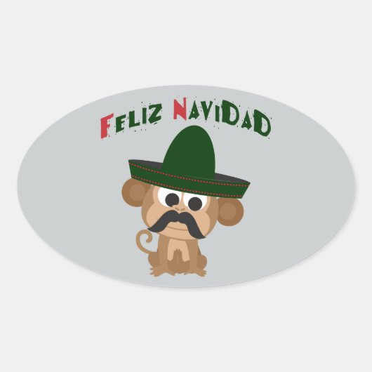 Feliz Navidad! Niedlicher Affe Ovaler Aufkleber (Vorderseite)