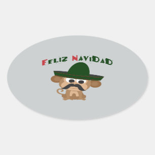 Feliz Navidad! Niedlicher Affe Ovaler Aufkleber
