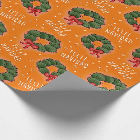 Feliz Navidad Nopal Wreath Wrapping Paper Geschenkpapier (Ecke)