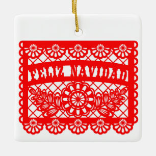Feliz Navidad Papel Picado Keramikornament