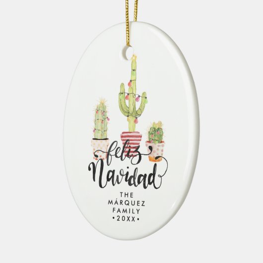 Feliz Navidad Personalisierte Weihnachtsfeier Keramik Ornament (Links)
