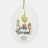 Feliz Navidad Personalisierte Weihnachtsfeier Keramik Ornament (Vorne)