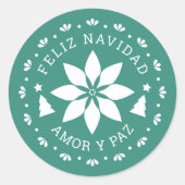 Feliz Navidad Poinsettia Weihnachtssticker Runder Aufkleber (Vorderseite)