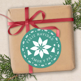 Feliz Navidad Poinsettia Weihnachtssticker Runder Aufkleber