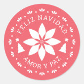 Feliz Navidad Poinsettia Weihnachtssticker Runder Aufkleber (Vorderseite)