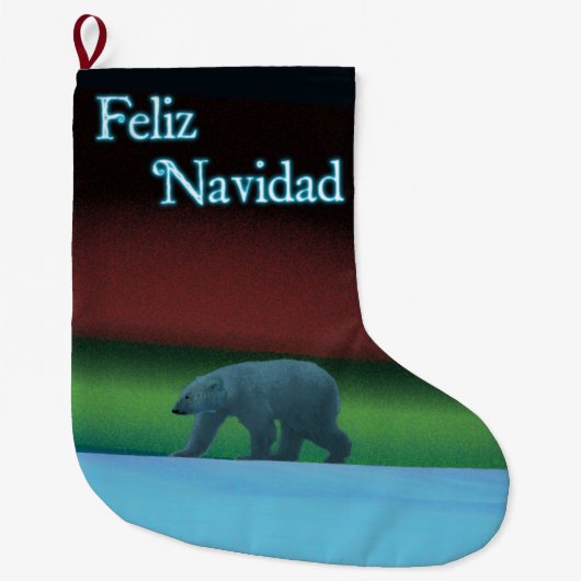 Feliz Navidad - Polarlichter-Polarbär Großer Weihnachtsstrumpf (Vorderseite)