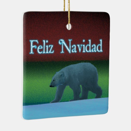 Feliz Navidad - Polarlichter-Polarbär Keramikornament (Rechts)