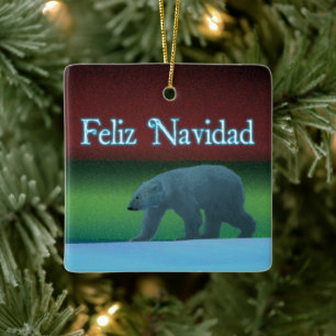 Feliz Navidad - Polarlichter-Polarbär Keramikornament