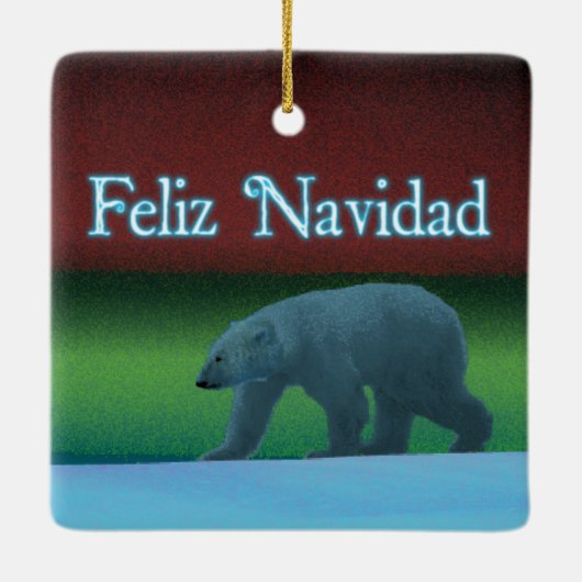Feliz Navidad - Polarlichter-Polarbär Keramikornament (Rückseite)