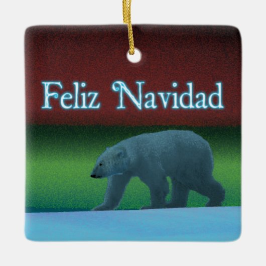 Feliz Navidad - Polarlichter-Polarbär Keramikornament (Vorderseite)