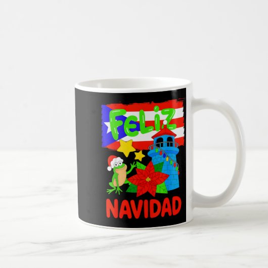 Feliz Navidad Puerto Rico Flag Floral Frog Boricua Kaffeetasse (Rechts)