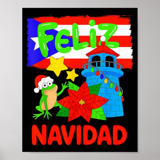 Feliz Navidad Puerto Rico Flag Floral Frog Boricua Poster (Vorne)