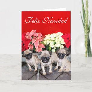 Feliz Navidad pug puppies greeting card Feiertagskarte