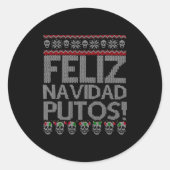Feliz Navidad Putos Chingon Ugly Xmas Sweater Chri Runder Aufkleber (Vorderseite)