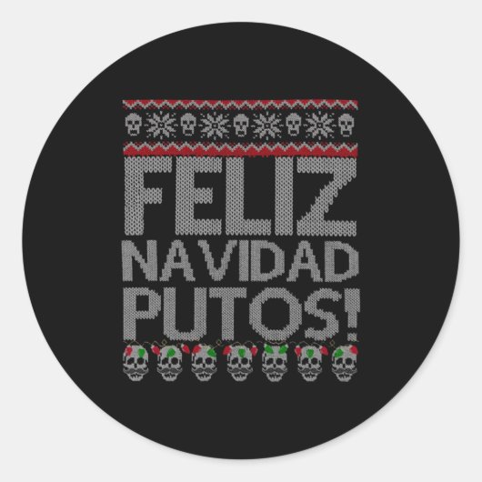 Feliz Navidad Putos Chingon Ugly Xmas Sweater Chri Runder Aufkleber (Vorderseite)