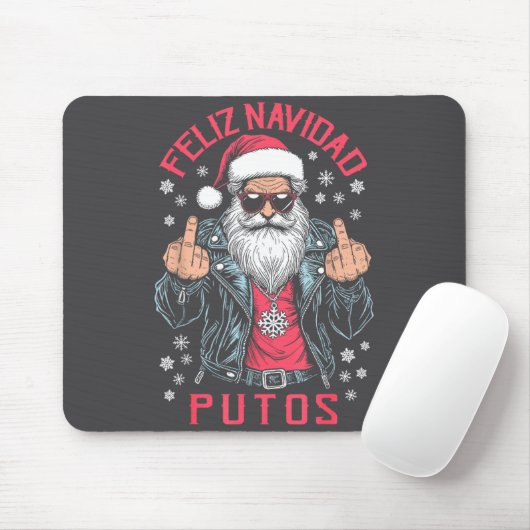 Feliz Navidad Putos Funny Rude Spanish Santa Middl Mousepad (Mit Mouse)