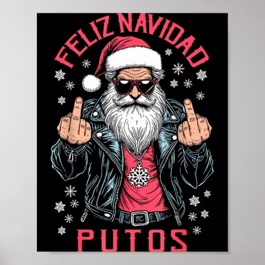 Feliz Navidad Putos Funny Rude Spanish Santa Middl Poster (Vorne)
