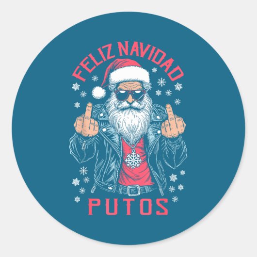 Feliz Navidad Putos Funny Rude Spanish Santa Middl Runder Aufkleber (Vorderseite)