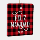 Feliz Navidad Red Buffalo Kariertes Foto Keramikornament (Rechts)