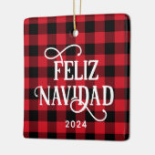 Feliz Navidad Red Buffalo Kariertes Foto Keramikornament (Links)