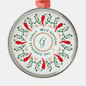 Feliz Navidad Red Chile Pepper Ornament Aus Metall (Vorne)