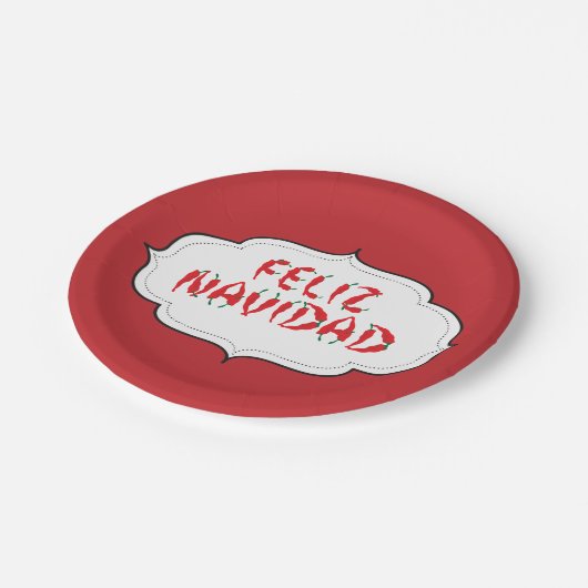 Feliz Navidad Red Chile Pepper Pappteller (Schrägansicht)