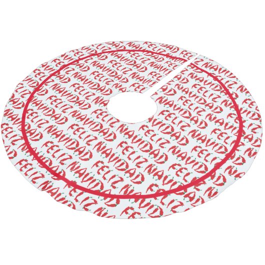 Feliz Navidad Red Chile Pepper Polyester Weihnachtsbaumdecke (Schrägansicht)