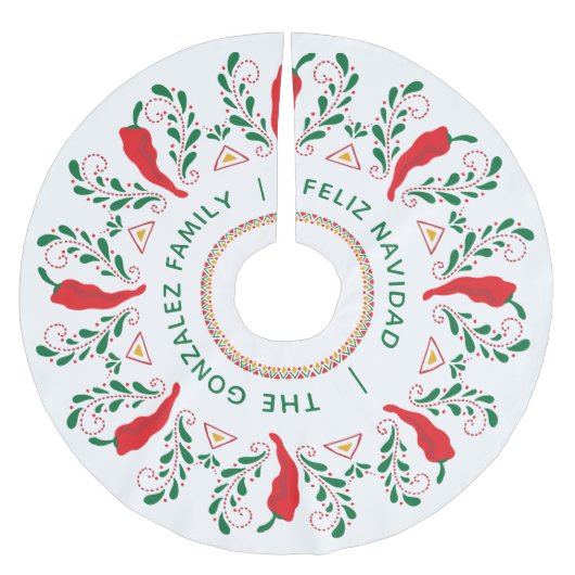 Feliz Navidad Red Chile Pepper Polyester Weihnachtsbaumdecke (Vorderseite)