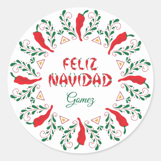 Feliz Navidad Red Chile Pepper Runder Aufkleber (Vorderseite)