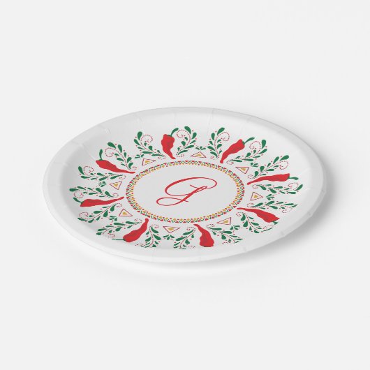 Feliz Navidad Red Chile Pepper Wreath Pappteller (Schrägansicht)