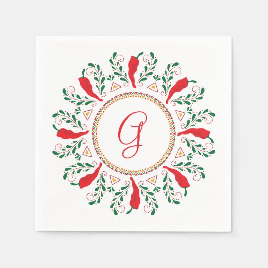 Feliz Navidad Red Chile Pepper Wreath Serviette (Vorderseite)