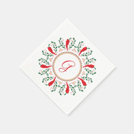 Feliz Navidad Red Chile Pepper Wreath Serviette (Ecke)