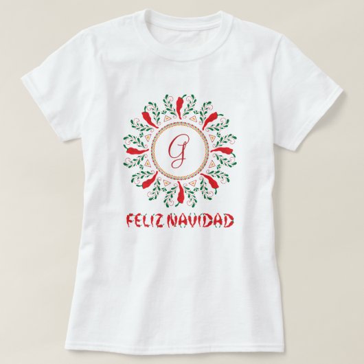 Feliz Navidad Red Chile Pepper Wreath T-Shirt (Design vorne)
