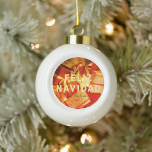 Feliz Navidad Red Gold Green Elegante Weihnachten Keramik Kugel-Ornament
