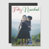 Feliz Navidad Red Green Script Foto Magnet Card (Vorne/Hinten)