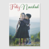 Feliz Navidad Red Green Script Foto Magnet Card (Vorderseite)