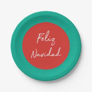 Feliz Navidad Red Green White Holiday Pappteller