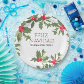 Feliz Navidad Red Holly Berries Weihnachtsessen Pappteller (Party)