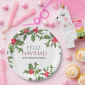 Feliz Navidad Red Holly Berries Weihnachtsessen Pappteller (Party)